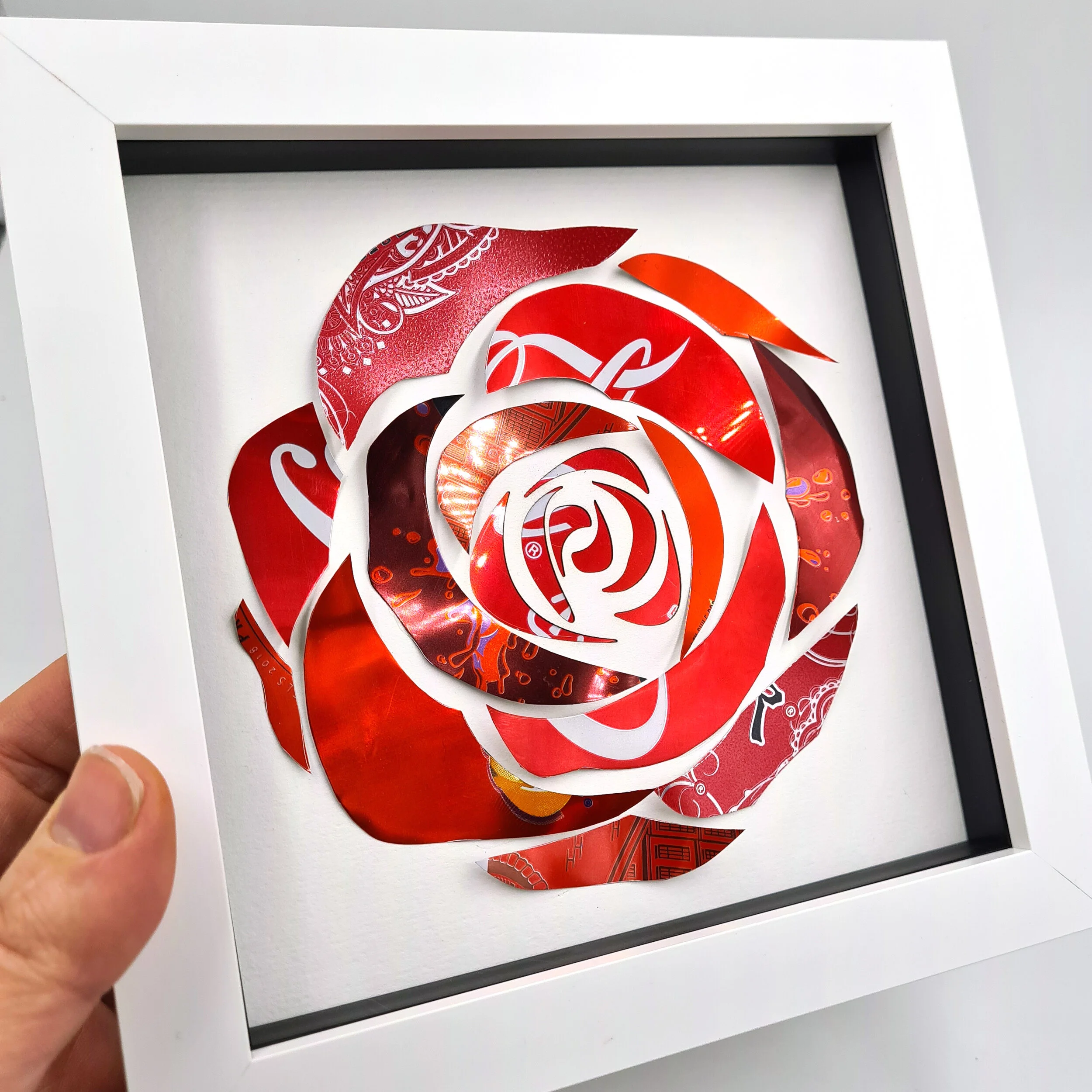 Red Rose upcycled framed artwork — Sarah Turner Eco Art & Design